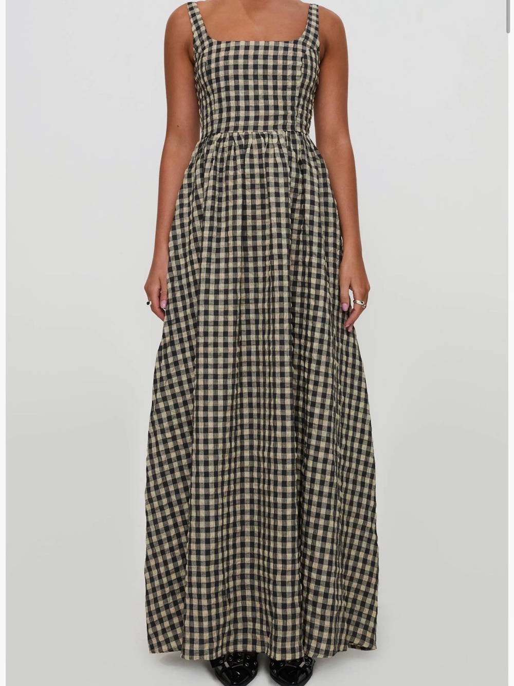 Princess Polly Black and Cream Gingham Maxi Dress